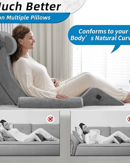 Axelrod 6PCS Orthopedic Bed Wedge Pillow Set, Post Surgery Foam for Back, Neck & Leg Pain Relief Comfortable & Adjustable Ortho Pillows- Anti Snoring, Heartburn, Acid Reflux & GERD Sleeping Light Grey - LeafyLoom