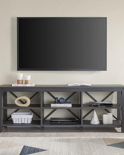 Henn&Hart Rectangular TV Stand for TV's up to 80" in Charcoal Gray, Electric Fireplace TV Stands for the Living Room - LeafyLoom
