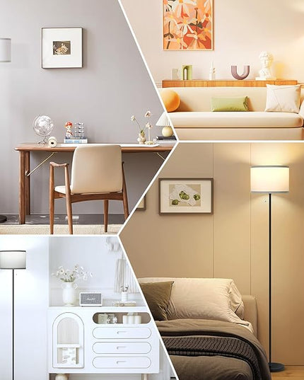 Floor Lamp for Living Room, 3 Color Temperature LED Floor Lamp, Modern Simple Standing Lamp for Bedroom, Pull Chain Tall Lamp with White Lampshade, Minimalist Pole Lamp Stand Up Lamp for Home Office - LeafyLoom
