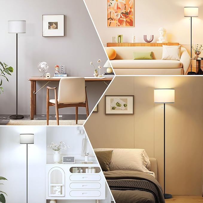 Floor Lamp for Living Room, 3 Color Temperature LED Floor Lamp, Modern Simple Standing Lamp for Bedroom, Pull Chain Tall Lamp with White Lampshade, Minimalist Pole Lamp Stand Up Lamp for Home Office - LeafyLoom