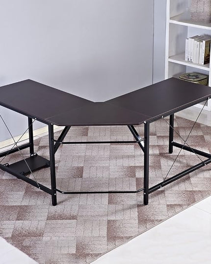 DlandHome L-Shaped Computer Desk 59 inches x 59 inches, Composite Wood and Metal, Home Office PC Laptop Study Workstation Corner Table with CPU Stand, Brown Black and Black Legs, ZJ02-BB - LeafyLoom