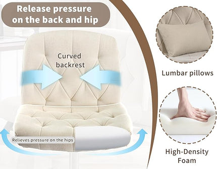 Criss Cross Chair with Wheels, Comfy Fabric Cross Legged Office Chair for Adult, Armless Wide Seat Desk Chair with Lumbar Pillow,Swivel Vanity Chair for Home Office, Conference (Beige) - LeafyLoom