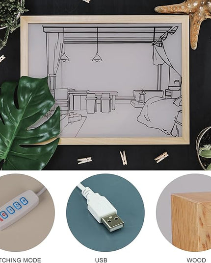 Decorative Lamp on Desk, Warm Seaside Design Desktop Illustration Light, USB Low Power Desk Lamp with Morning/Afternoon/Sunset 3 Modes - LeafyLoom