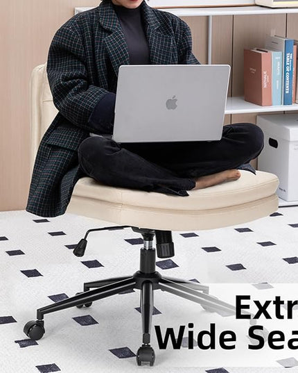 Armless Office Chair with Wheels Wide Desk Chair Leather Mid Back Accent Chair Padded Swivel Vanity Chair for Girl Women Computer Task Chair for Home Office (Suede Fabric, Beige) - LeafyLoom