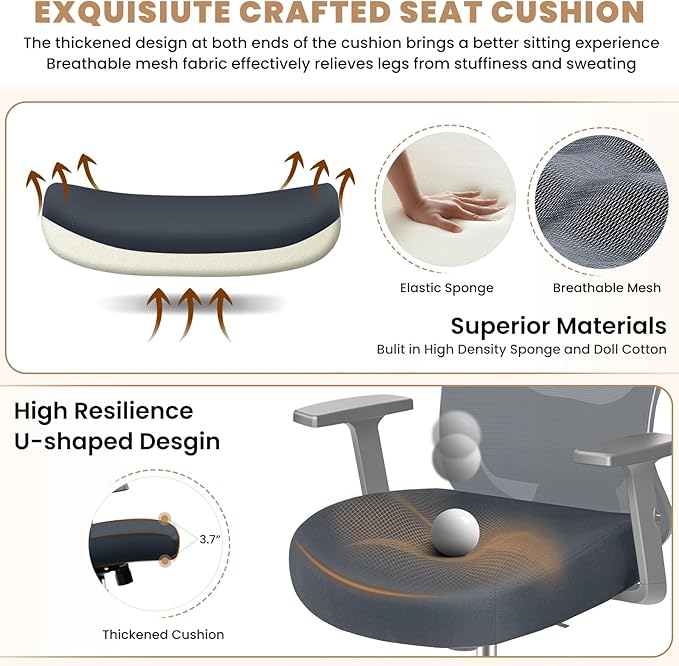 Office Chair Ergonomic Desk Chair with Adjustable Lumbar Support, Swivel Comfy Computer Chair Heavy Duty Executive Chair for Home Office - LeafyLoom