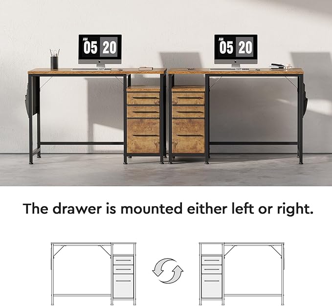 Ｍａｉｈａｉｌ Maihail Small Desk with Drawers, 40 inch Computer Desk with Shelves, Writing Desk with Storage, Small Office Desk with Metal Frame, Rustic Brown2 - LeafyLoom