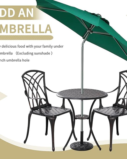3 Piece Patio Bistro Set Outdoor Bistro Table Set Anti Rust Bistro Table and Chairs w/Umbrella Hole, Durable Patio Set for Porch, Balcony - LeafyLoom