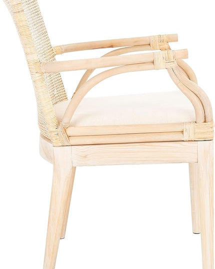 SAFAVIEH Home Collection Gianni Natural Wash/White Cushion Living Dining Room Bedroom Office Foyer Arm Chair SEA4011B - LeafyLoom