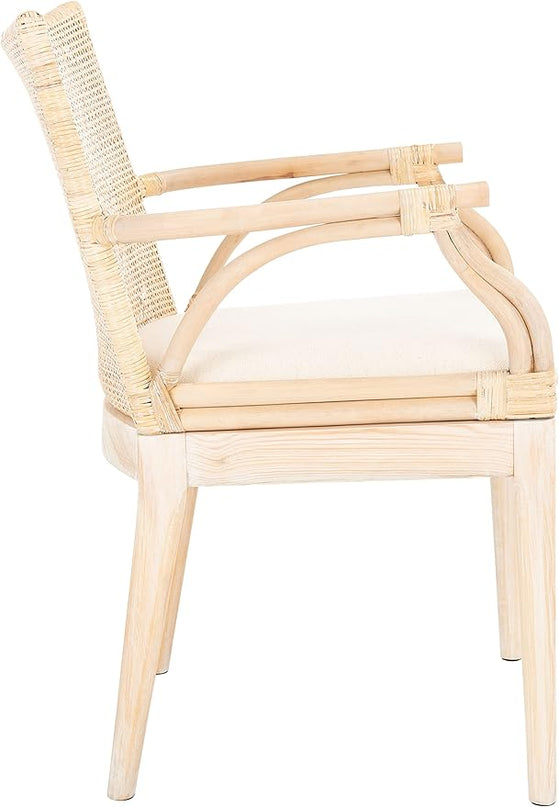 SAFAVIEH Home Collection Gianni Natural Wash/White Cushion Living Dining Room Bedroom Office Foyer Arm Chair SEA4011B - LeafyLoom