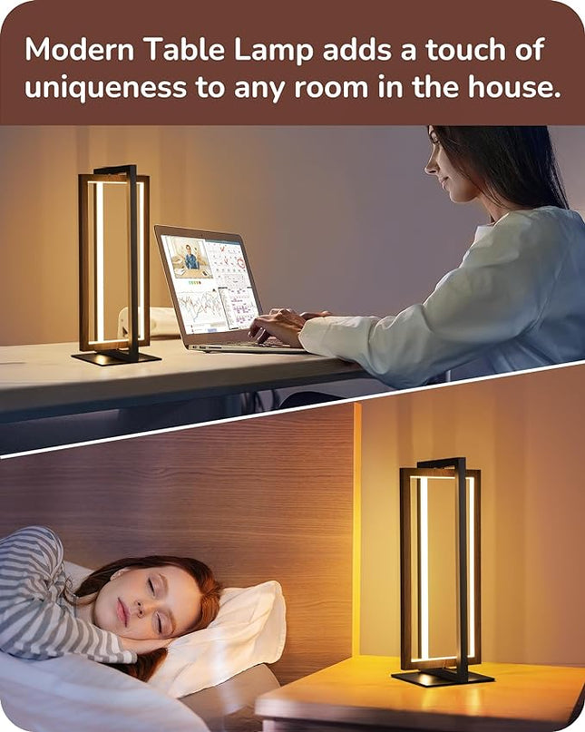 EDISHINE Modern LED Table Lamp, Stepless Dimmable Minimalist Bedside Lamp, MAX 750LM, 3 Color Temperature, Touch Switch Control Nightstand Lamp for Living Room Bedroom, Angle Adjustable - LeafyLoom