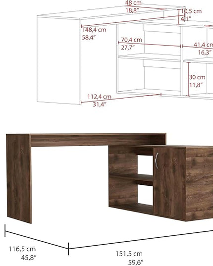 NicBex Kimberly-DW-00002-LWJ Home Office Desks, 59.6"x45.9"x30.1", Brown - LeafyLoom