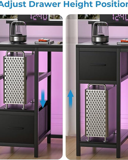 GreenForest Computer Desk with Drawers 47 inch,Gaming Desk with LED Lights & Power Outlets Small Desk with Monitor Stand and Reversible Shelf,Black - LeafyLoom