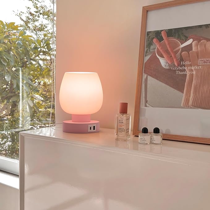 Pink Touch Table Lamp with USB Charging - 3 Way Dimmable Small Lamp for Bedroom, Warm LED Bulb Included, 2 Packs - LeafyLoom