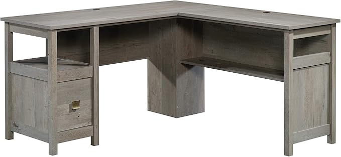 Sauder Cannery Bridge L-Desk, L: 59.06" x W: 59.06" x H: 30.04", Mystic Oak finish - LeafyLoom
