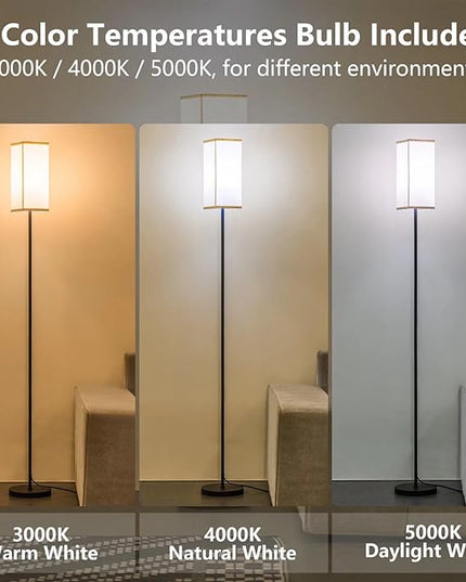 Floor Lamp, Corner Standing Lamp with Linen Lampshade, 3 Color Temperatures, Pole Lamp for Living Room Bedroom Office, Office Lamps for Work, 9W LED Bulb Included - LeafyLoom