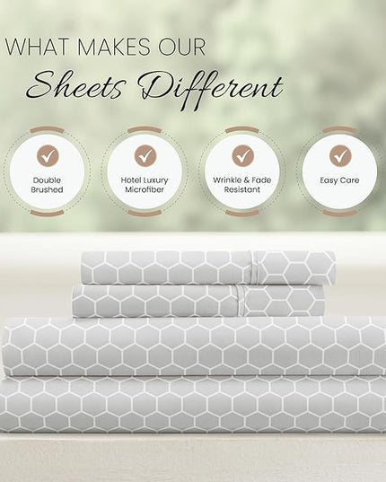 Linen Market 4 Piece King Bedding Sheet Set (Gray Geometric) - Sleep Better Than Ever with These Ultra-Soft & Cooling Bed Sheets for Your King Size Bed - Deep Pocket Fits 16" Mattress - LeafyLoom