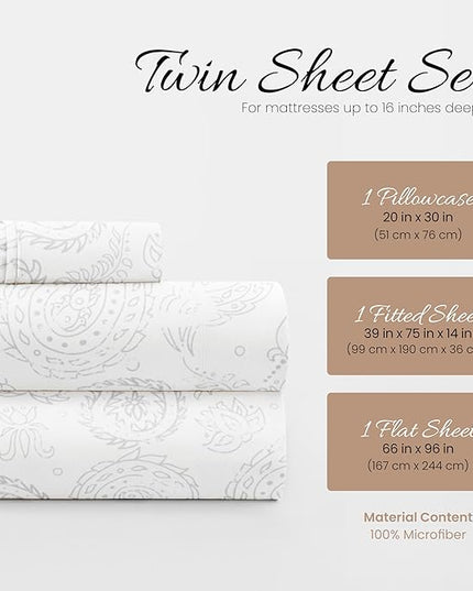 Linen Market 3 Piece Twin Bedding Sheet Set (Gray Floral) - Sleep Better Than Ever with These Ultra-Soft & Cooling Bed Sheets for Your Twin Size Bed - Deep Pocket Fits 16" Mattress - LeafyLoom