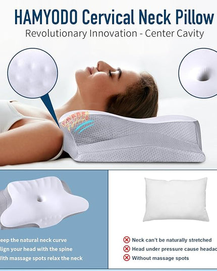 Memory Foam Pillows Cervical Neck Pillow for Neck Pain Relief, Contour Cooling Bed Pillow for Sleeping, Odorless Ergonomic Orthopedic Neck Support Pillows for Side Back Stomach Sleeper with Pillowcase - LeafyLoom