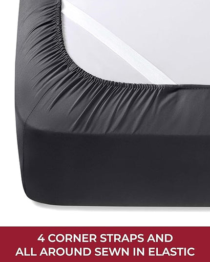 Mellanni RV Short Queen Sheets - 4 PC Iconic Collection Bedding Sheets & Pillowcases - Hotel Luxury, Extra Soft, Cooling Bed Sheets - Deep Pocket up to 10 inch (RV/Short Queen, Black) - LeafyLoom