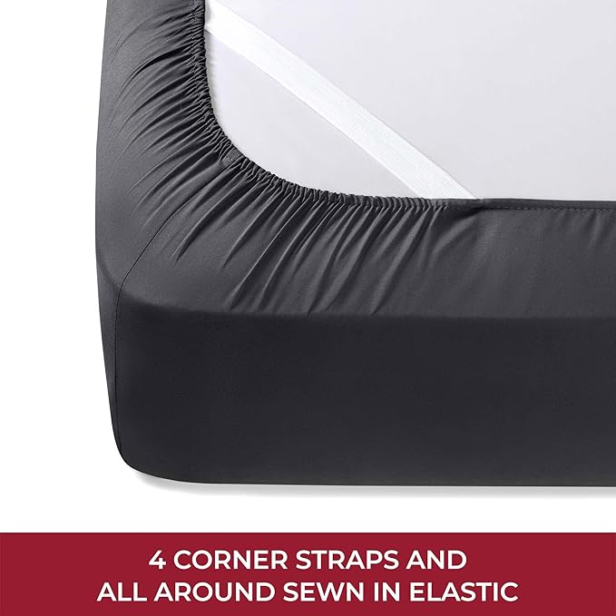 Mellanni RV Short Queen Sheets - 4 PC Iconic Collection Bedding Sheets & Pillowcases - Hotel Luxury, Extra Soft, Cooling Bed Sheets - Deep Pocket up to 10 inch (RV/Short Queen, Black) - LeafyLoom