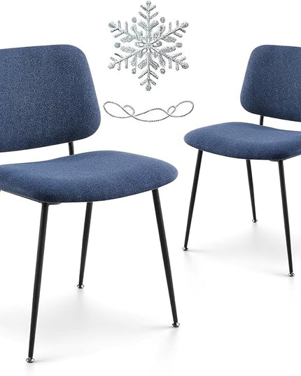 COLAMY Modern Upholstered Fabric Dining Room Accent Diner Stylish Kitchen Chairs with Solid Metal Legs, set of 2, Blue - LeafyLoom