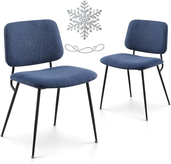 COLAMY Modern Upholstered Fabric Dining Room Accent Diner Stylish Kitchen Chairs with Solid Metal Legs, set of 2, Blue - LeafyLoom