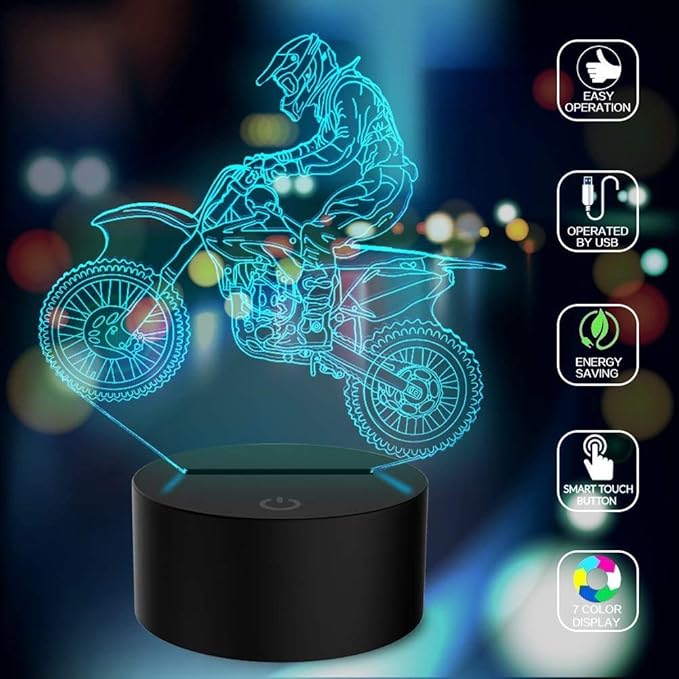 Motocross 3D Lamp, LED Illusion Motorcycle Night Light for Kids Room Decor USB 7 Color Changing Toys Birthday Gifts for Father Boys Sports Guy - LeafyLoom