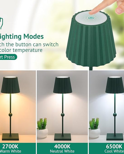 GGOYING Cordless Table Lamp,5200mAh Rechargeable Battery LED Lamp with 3 Color Stepless Dimmable, Modern Portable LED Desk Lamp Night Light(Hunter Green) - LeafyLoom