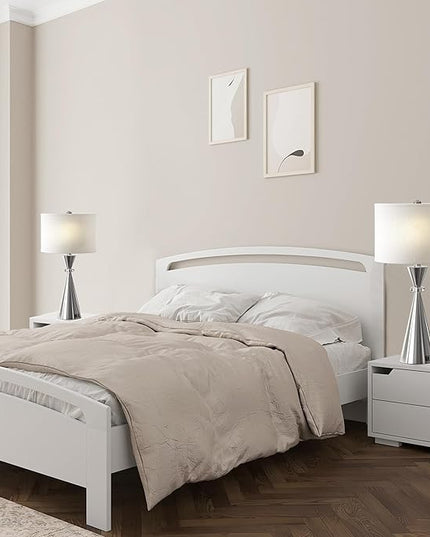 Table Lamps Set of 2, 3-Color Temperature Dimmable Modern Metal Bedside Lamps with 2 USB Ports, 26.5" Large Lamps Nightstand Lamp with White Fabric Shade for Living Room Bedrooms Decorations - LeafyLoom