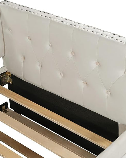Twin Size Tufted Upholstered Daybed with Trundle, Solid Wood Velvet Bed with Rivet Design, No Box-spring Needed, for Living Room, Bedroom, Dorm, Space-Saving Design - LeafyLoom