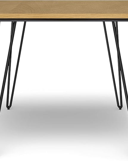SIMPLIHOME Hunter Dining, Solid Wood Oak Veneer Tabletop Powder-Coated Iron Metal Legs in Black, Industrial-Style Rectangular Kitchen Table for 4 to 6 People, 66 inches - LeafyLoom