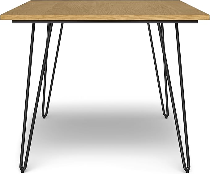 SIMPLIHOME Hunter Dining, Solid Wood Oak Veneer Tabletop Powder-Coated Iron Metal Legs in Black, Industrial-Style Rectangular Kitchen Table for 4 to 6 People, 66 inches - LeafyLoom