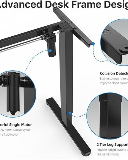 JOYSEEKER Electric Standing Desk Frame Workstation,Stand up Desk legs Height Adjustable,Ergonomic Sit Stand Desk Base for 39 to 63 inch Table Tops,Black - LeafyLoom