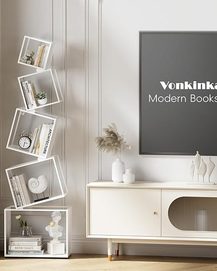 Bookshelf, Book Shelf, 5 Tier Bookshelf, White Bookshelf, 67'' Tall, Modern Bookshelf for Books/CDs/Home Decor - LeafyLoom