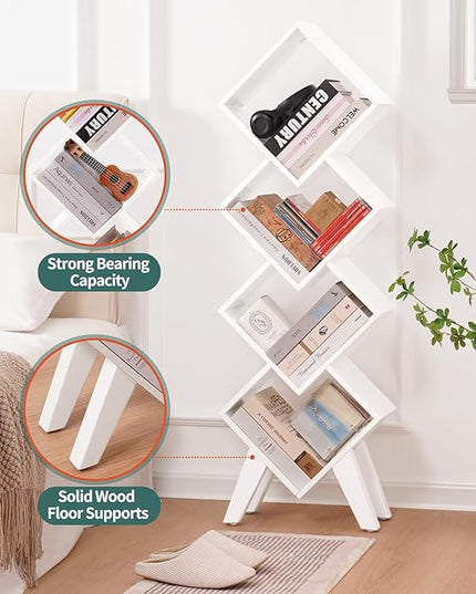 Yoobure White Bookshelf, Wood Small Bookcase 4-Tier Book Shelf, Tall Bookcases Book Organizer, Modern Bookshelves Floor Standing for CDs/Books in Small Spaces, Living Room, Home Office, Bedroom - LeafyLoom