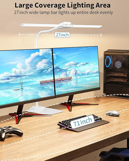 KableRika Desk Lamp Double Light: Bright Led Desk Lights for Home Office - Eye Care Reading Table lamps with Base - Dimmable Desktop lighting for Computer Monitor Study Drafting - LeafyLoom