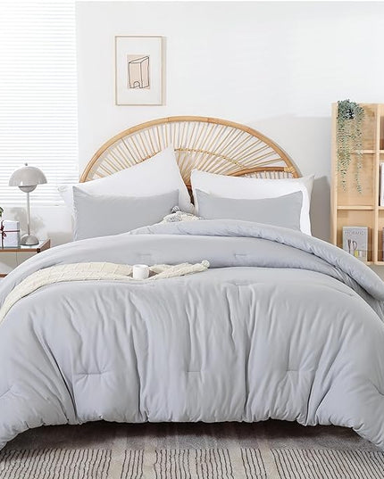 Full Size Comforter Modern Light Grey 3PCS Microfiber Bed Comforter Sets for All Season Comforter for Men, Women and Girls Soft Lightweight Bedding Set - LeafyLoom