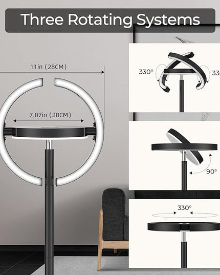 FIMEI Floor Lamp for Living Room, Saturn Ring Original Design, LED Bright Rotatable Modern Floor Lamp, Stepless Dimming and 3 Color Temperatures, Touch/Remote Control, for Bedroom Office, Black - LeafyLoom