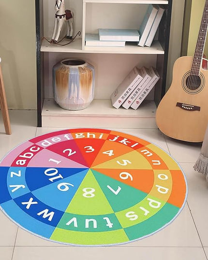 Eanpet Alphabet Circle Rug for Nursery 4ft Round Area Rug for Boys and Girls Nonslip Kids Carpet for Playroom Educational Baby Play Mat Large Indoor Floor Mats for Children Toddlers,Rainbow - LeafyLoom