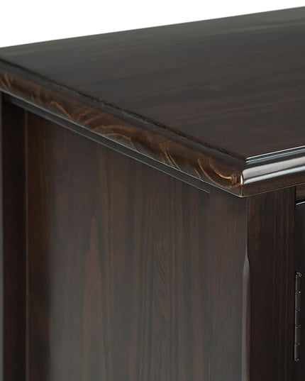 SIMPLIHOME Burlington SOLID WOOD Universal TV Media Stand, 72 inch Wide, Traditional, Living Room Entertainment Center with Storage, for Flat Screen TVs up to 80 inches in Mahogany Brown - LeafyLoom