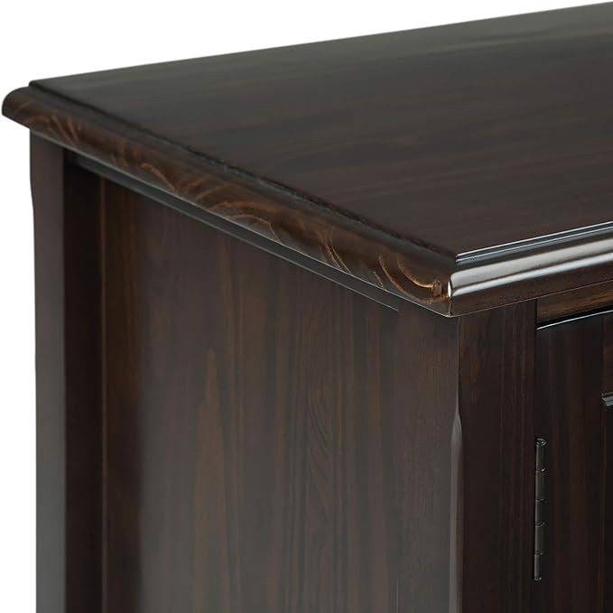 SIMPLIHOME Burlington SOLID WOOD Universal TV Media Stand, 72 inch Wide, Traditional, Living Room Entertainment Center with Storage, for Flat Screen TVs up to 80 inches in Mahogany Brown - LeafyLoom