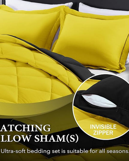 downluxe Queen Comforter Set - Lemon and Black Queen Comforter, Soft Bedding Sets for All Seasons -3 Pieces - 1 Comforter (88"x92") and 2 Pillow Shams(20"x26") - LeafyLoom