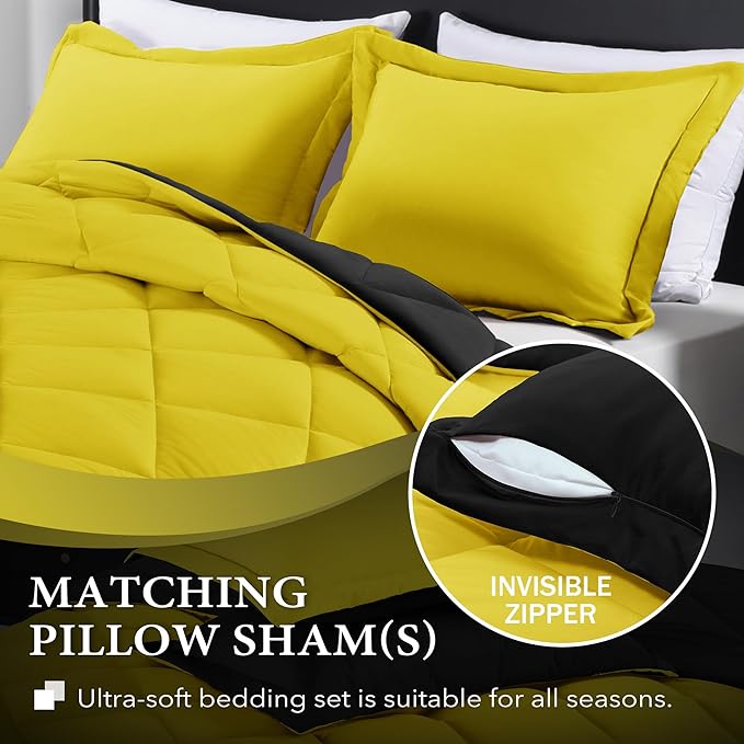 downluxe Twin Comforter Set - Lemon and Black Twin Comforter, Soft Bedding Sets for All Seasons -2 Pieces - 1 Comforter (66"x92") and 1 Pillow Sham(20"x26") - LeafyLoom