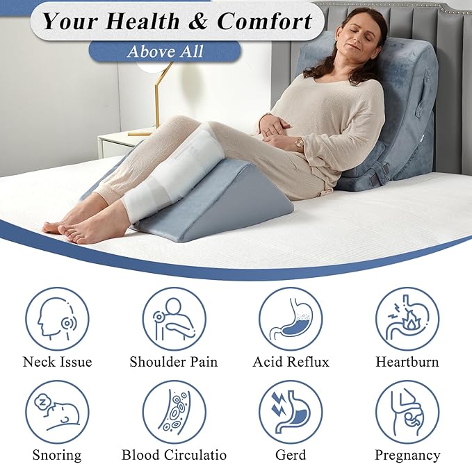 Axelrod Orthopedic Bed Wedge Pillow Set, Post Surgery Foam for Back, Neck and Leg Pain Relief Comfortable & Adjustable Ortho Pillows- Anti Snoring, Heartburn, Acid Reflux & GERD Sleeping Navy - LeafyLoom