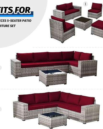ClawsCover 11Pack Outdoor Seat and Back Cushions Replacement Covers Fit for 5-Seater 6Pieces Wicker Rattan Patio Furniture Conversation Set Sectional Couch Chairs,Burgundy-Included Cover Only - LeafyLoom