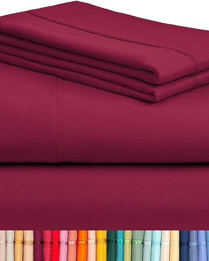 LuxClub 4 PC Sheet Bed Sheets Deep Pockets 18" Eco Friendly Wrinkle Free-Kids-Fitted Sheets Machine Washable Hotel Bedding Silky Soft - Burgundy Twin - LeafyLoom