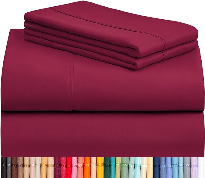 LuxClub 4 PC Sheet Bed Sheets Deep Pockets 18" Eco Friendly Wrinkle Free-Kids-Fitted Sheets Machine Washable Hotel Bedding Silky Soft - Burgundy Twin - LeafyLoom