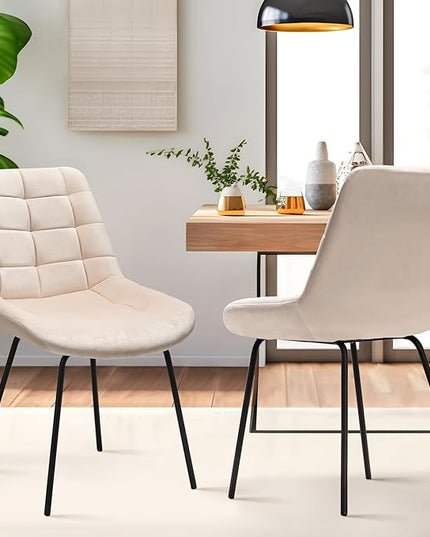 NicBex Velvet Dining Chairs, Upholstered Reception Chairs, Tufted Accent Chair with Metal Legs for Home Kitchen, Living Room, Set of 2, Khaki - LeafyLoom