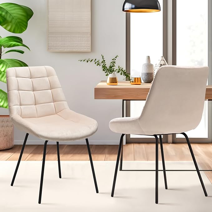 NicBex Velvet Dining Chairs, Upholstered Reception Chairs, Tufted Accent Chair with Metal Legs for Home Kitchen, Living Room, Set of 2, Khaki - LeafyLoom