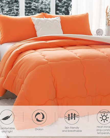 COTTEBED Warm Reversible Softness Burnt Orange and Beige King Size Comforter Sets Clearance, California King Soft Fully Breathable Bedding Down Comforter and Pillowsham for Women Winter King/Cal King - LeafyLoom